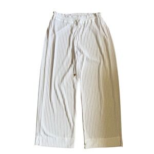 J Valdi White Ribbed Knit Wide Leg Drawstring Lounge Cover Up Pants Large USA